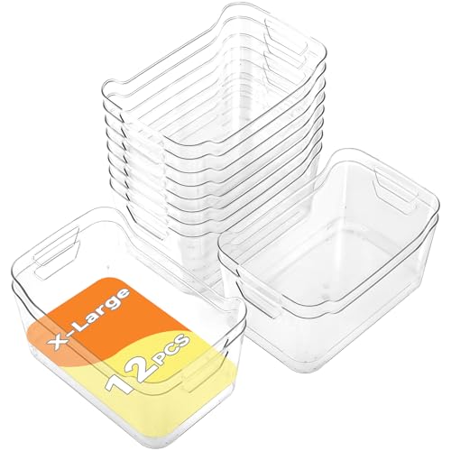AntStep X-Large Clear Plastic Storage Bins - 12 Pack Pantry Organizers with Handles