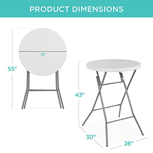 White 32-Inch Foldable Bar Height Table with Thick Top & Locking Legs
