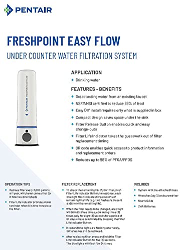 Replacement Cartridge for Easy Flow Under Sink Water Filter - NSF 42 & 53 Certified, Reduces Lead & PFOA/PFOS, 3,000 Gallons
