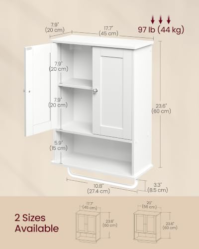 VASAGLE Cloud White Wall Mounted Bathroom Cabinet with Towel Rod, 2 Doors & Adjustable Shelves