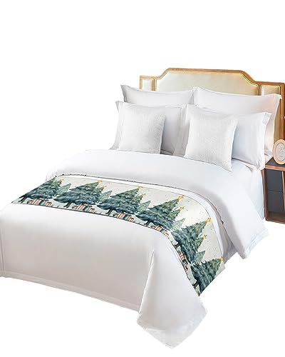 83 x 20 Inch Queen Bed Runner Christmas Tree Decor Satin Bed Scarf for Hotel & Home