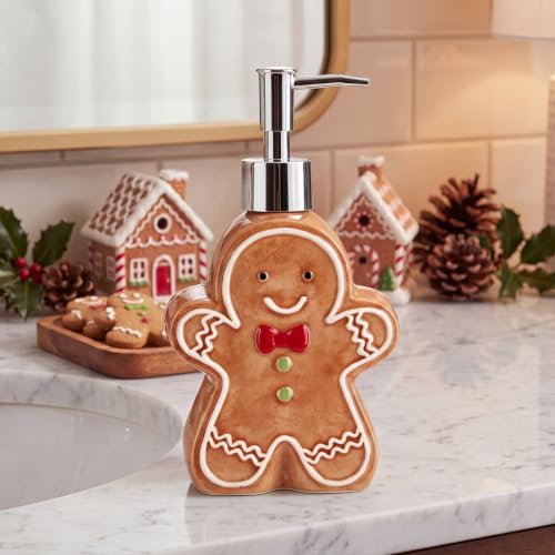 Potchen Christmas Gingerbread Man Ceramic Soap Dispenser - Holiday Bathroom Decor