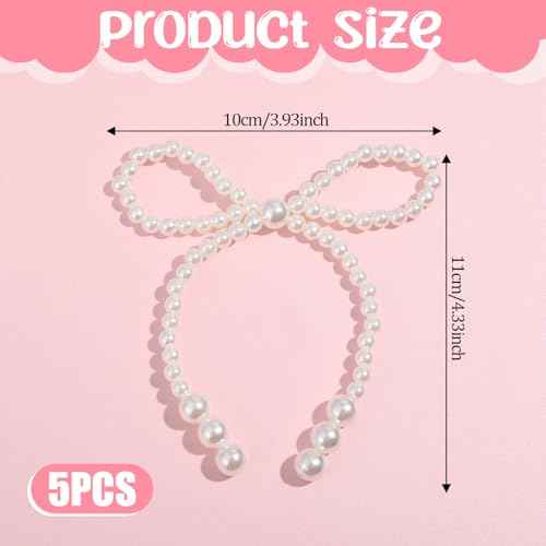 5 PCS Pearl Bow Cake Topper White Imitation Pearl Bow Cupcake Decorations Ice Cream Toppings Cookie Decorating Cake Decoration Chirstmas Supplies for Birthday Wedding Bachelorette Party