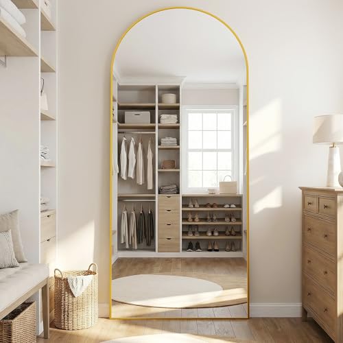 Full Length Arched Floor Mirror - 69x28 Inches, Gold Frame, Full Body Standing Mirror