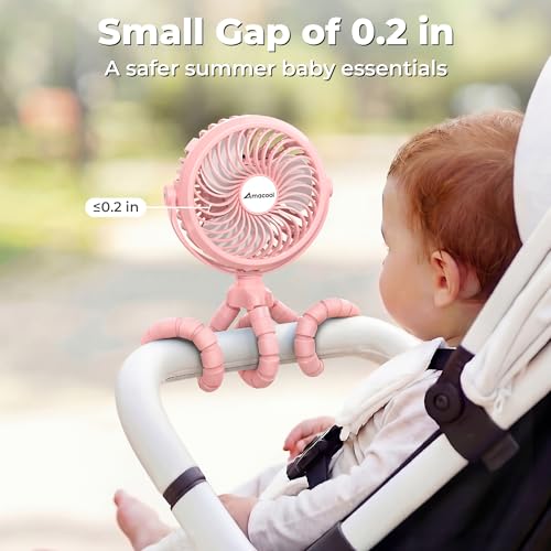 AMACOOL Pink Battery Operated Stroller Fan - Portable Clip-On & Rechargeable