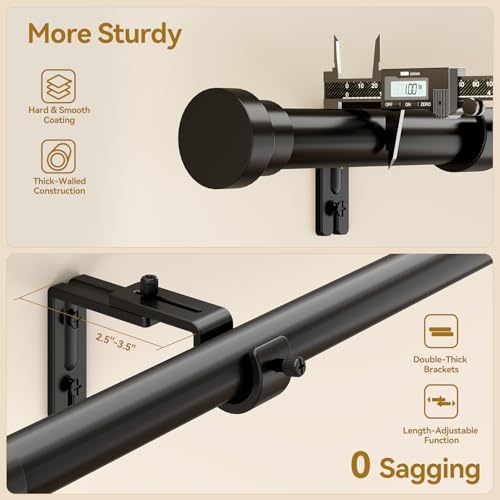 YaFex 2 Pack Adjustable Black Curtain Rods 32-84 Inch Heavy Duty Window Treatment