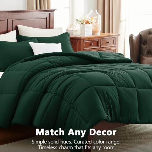CozyLux Oversized King Comforter Set - Emerald Green, 3-Piece Box-Stitched