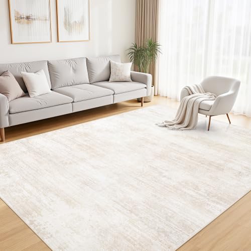 Tosuoka 6x9 Beige Abstract Washable Area Rug for Living Room - Non-Slip, Soft, Stain-Resistant