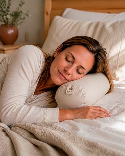 Organic Buckwheat Neck Pillow - Supportive Cylindrical Cervical Cushion, Handmade in USA