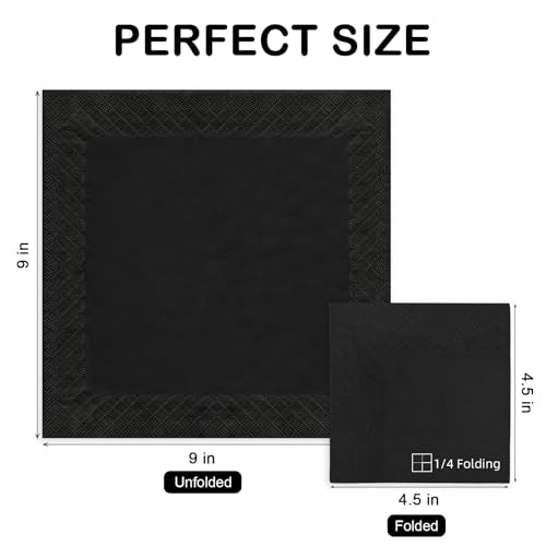 Black Cocktail Napkins - 800 Count Disposable 2-Ply 4.5 x 4.5 Inch for Parties & Events - Variation: Black