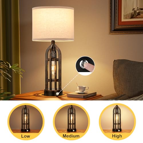 Seealle Table Lamps for Living Room, 3 Way Dimmable Farmhouse Lamp
