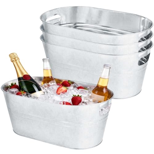 Silvery 4-Gallon Galvanized Ice Buckets Set of 3 - Beverage Cooler with Handles