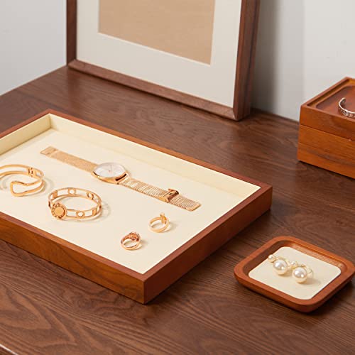 Solid Wood Jewelry Tray with Microfiber Lining - Creamy-White Flat Organizer