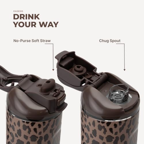 Insulated 24oz Water Bottle with Straw & Chug Lid - Brown Leopard Variation