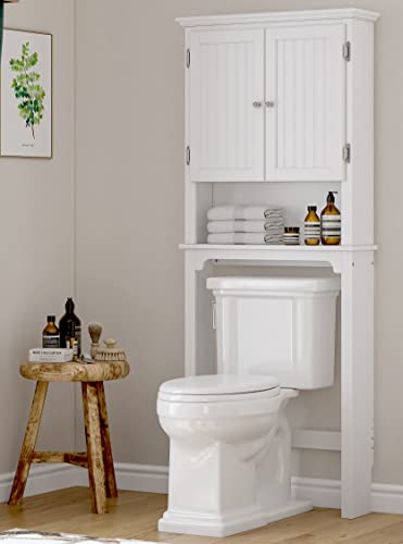 UTEX White Over-the-Toilet Storage Cabinet with Doors - Bathroom Organizer