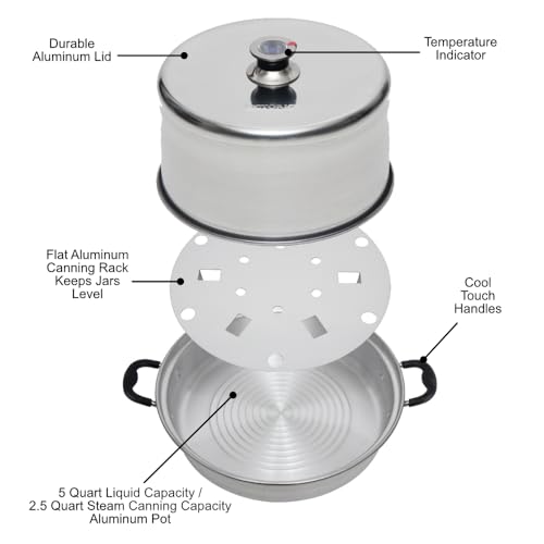 Kitchen Crop Aluminum Steam Canner with Temperature Indicator - Large Capacity
