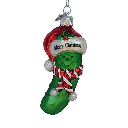 Noble Gems "Merry Christmas" Pickle Glass Ornament