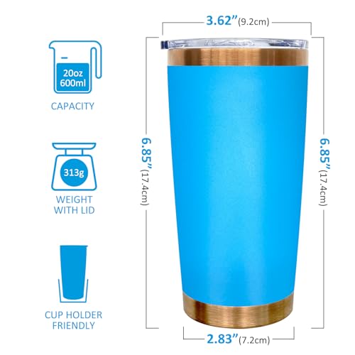 FunTrans 20 oz Blue Insulated Stainless Steel Tumbler with Lid - Durable & Customizable