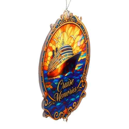 Cruise Memories Ornament ? Nautical Decor | Ocean Sunset ? Travel Keepsake Card ? Christmas Ornament 2025 ? Suncatcher Effect Window ? White elephant gifts - Xmas Tree Funny Decoration