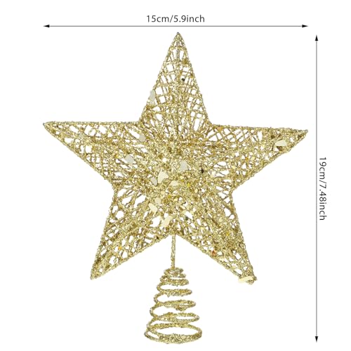 Christmas Tree Topper Glittering Gold Hollow Small Star Mini Christmas Tree Decoration 5 Point Star Xmas Treetop Ornaments (15cm/5.9inches)