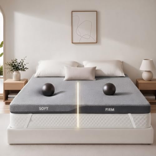 PERLECARE Dual Firmness Mattress Topper Queen Size, 3 Inch Split