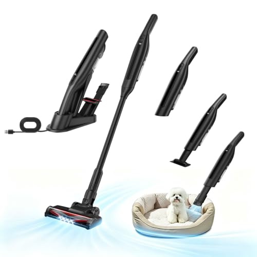 NovoVekos Black Cordless Stick Vacuum Cleaner 30KPa Power, Rechargeable & Compact