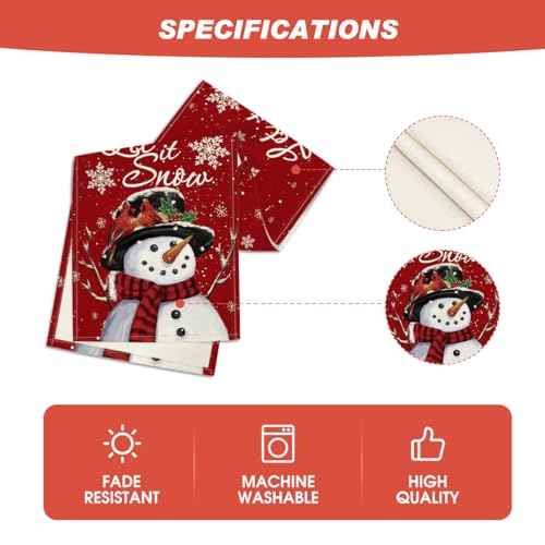 Artoid Mode Red Snowman Let It Snow Winter Table Runner, Seasonal Christmas Kitchen Dining Table Decoration for Home Party Indoor 13x72 Inch