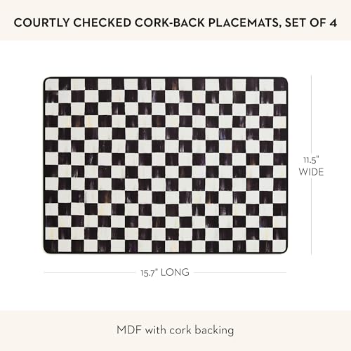 Cork-Back Placemat Set - Black and White Courtly Check, Elegant Table Decor, 4 pcs