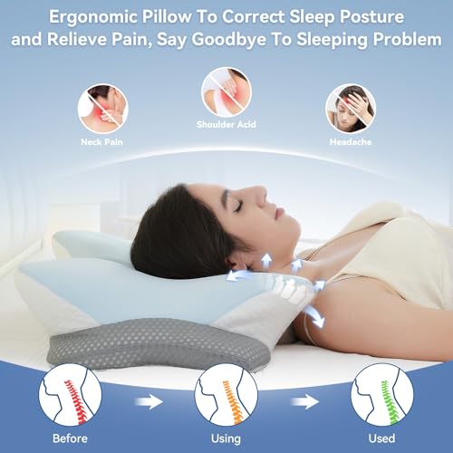 Zmarthumb Grey Butterfly Ergonomic Memory Foam Cervical Pillow for Neck Pain Relief