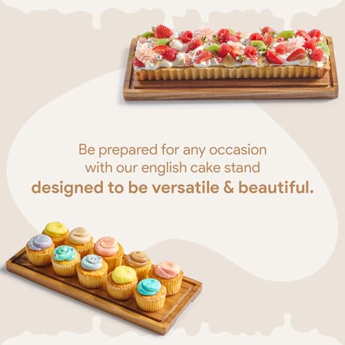 Homesphere Rectangular Cake Display Stand with Lid - Wooden Pastry & Cookie Server - Pack of 1