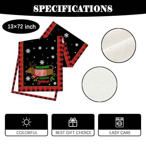 Dachshund Christmas Table Runner Christmas Dog Table Cover Buffalo Plaid Christmas Decor Dachshund New Year Xmas Decor Christmas Decorations for Home Party