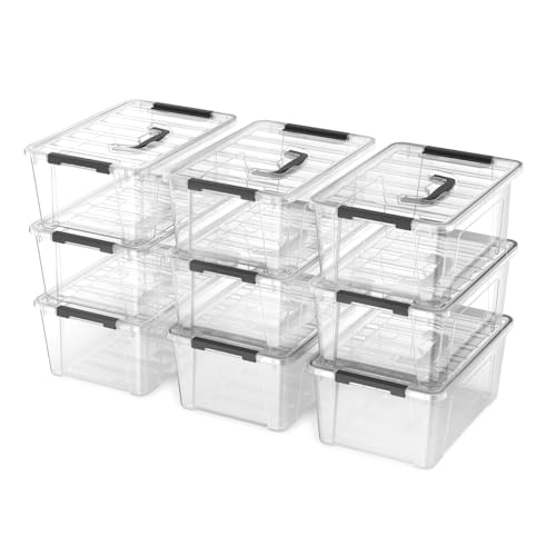 Krihan Clear 9-Pack Plastic Storage Bins with Lids, 6 Quart Stackable Organization Containers