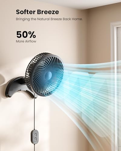 Koonie 8-Inch Wall Mount Fan with Remote, Quiet Oscillating Small Fan - Black