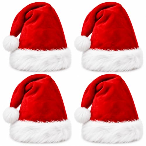 COOLJOY 4 Pack Plush Santa Hats - Adult & Kids Christmas Party Hats