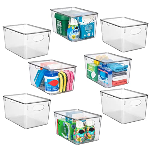8 Pack Clear Plastic Storage Bins with Lids - 11 x 7.5 x 6 Inch Kitchen & Pantry Organization