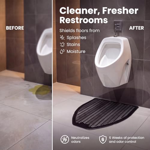 Urinal Mat Pack of 6 - Black Z-Shaped Odor-Absorbing Bathroom Floor Protector