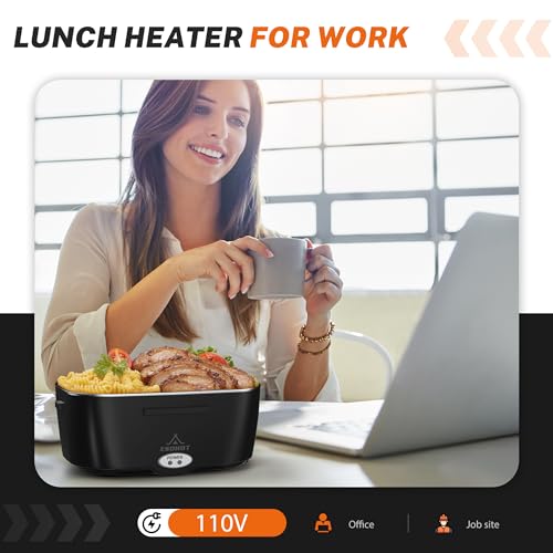 Electric Lunch Box 120W with 1.5L Stainless Steel Containers - Pure Black, Portable 12V/24V/110V