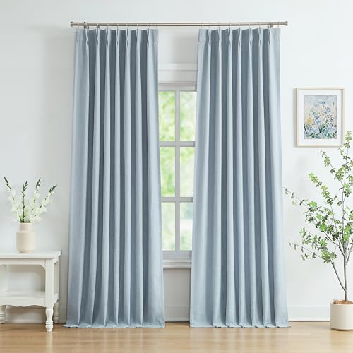 Dusty Blue Pinch Pleated Blackout Curtain Panels - 40W x 90L, Pack of 2