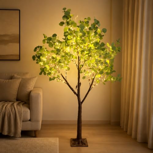 6FT Lighted Eucalyptus Tree with 400 Warm White LED Beads – Green-Eucalyptus