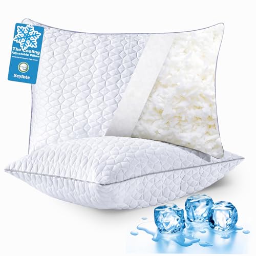 Queen Size Cooling Shredded Memory Foam Pillows Set of 2 - Adjustable Support, OEKO-TEX Certified