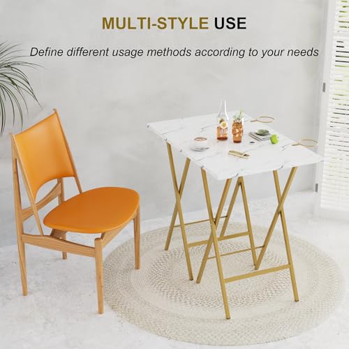 Folding TV Tray Set of 2 with Cup Holders - Gold, Portable Dinner & Snack Tables