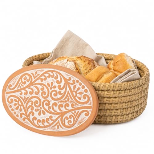 HofArtisan Vine Bread Warmer Basket with Stone – Sourdough & Roll Serving