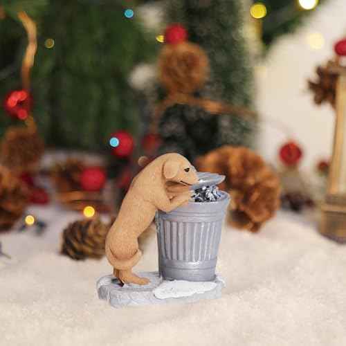 NINIPAPA Christmas Village Accessories Santa's Mailbox Village Town Pieces for Christmas Decoration, Cute Villages Resin Christmas Ornaments - Garbage Can Dog
