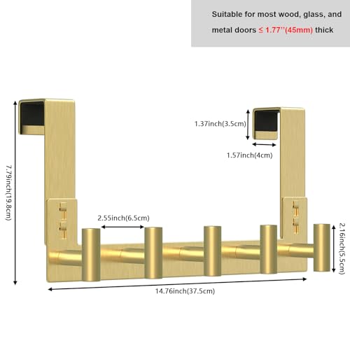 Over-the-Door Hooks 7.5 Inch T-Shape Gold Hooks for 1-3/4 Inch Doors - 5 Hooks (Variation: Gold / 7.5 Inch-5 T-Hooks, Fits 1-3/4" Thick Door)