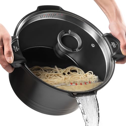 ACTIV CUISINE 8.5 Qt Black Pasta Pot with Strainer Lid, Nonstick Ceramic, Dishwasher Safe