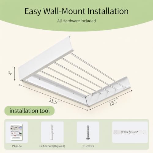 80CM Wall Mounted Clothes Drying Rack Foldable 60 lb Laundry Room Storage