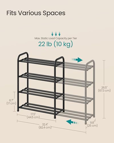 SONGMICS Expandable 4-Tier Shoe Rack, 26.5-Inch Height, Holds 8-16 Pairs