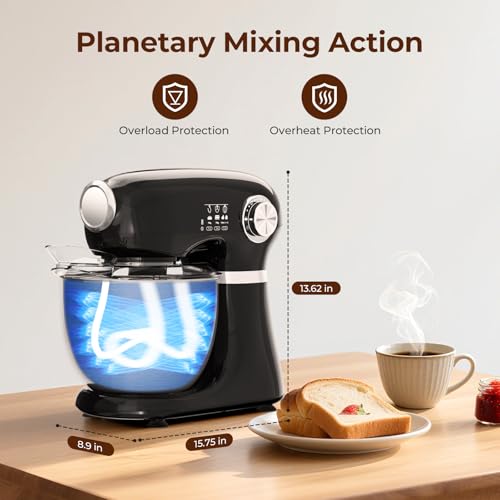 Electactic Black 5.3 Quart Electric Stand Mixer with 12 Speeds, Low Noise