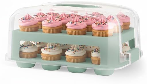MosJos Green 24-Cup Cupcake Carrier - Extra Tall Double Tier Food Storage & Transport