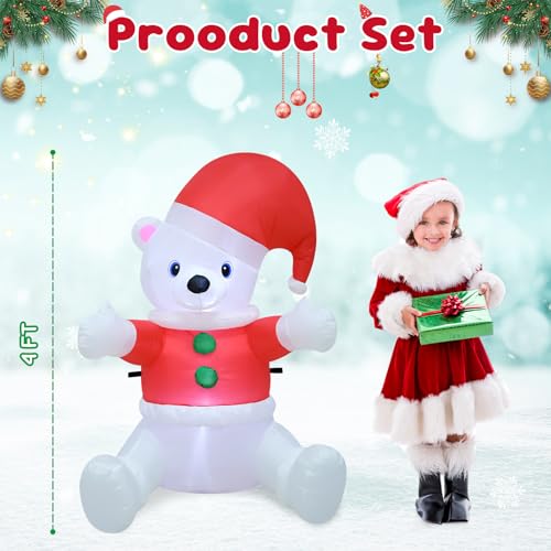 DROFELY 4FT Christmas Red Hat Bear Inflatable with Variation of This Listing, Outdoor Holiday Decoration